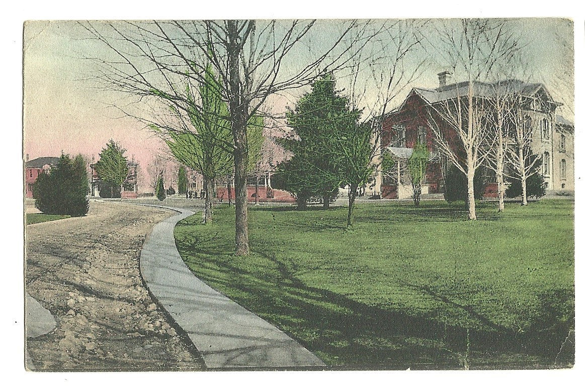 Brick House Curved Sidewalk Trees Sunset Coldwater  MI Michigan  Postcard