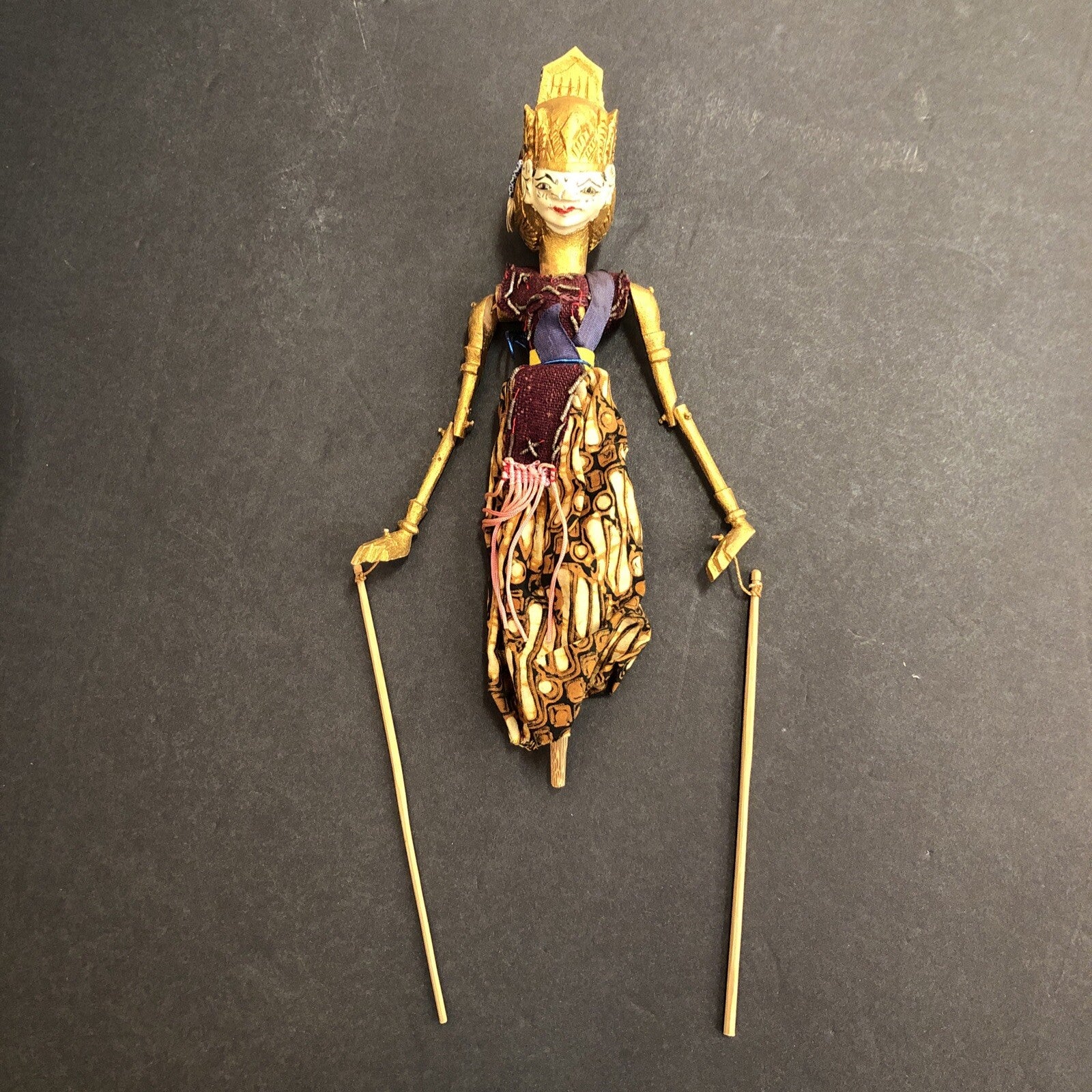 Vintage Wooden Egyptian Red Black Hat Gold Hand Puppet