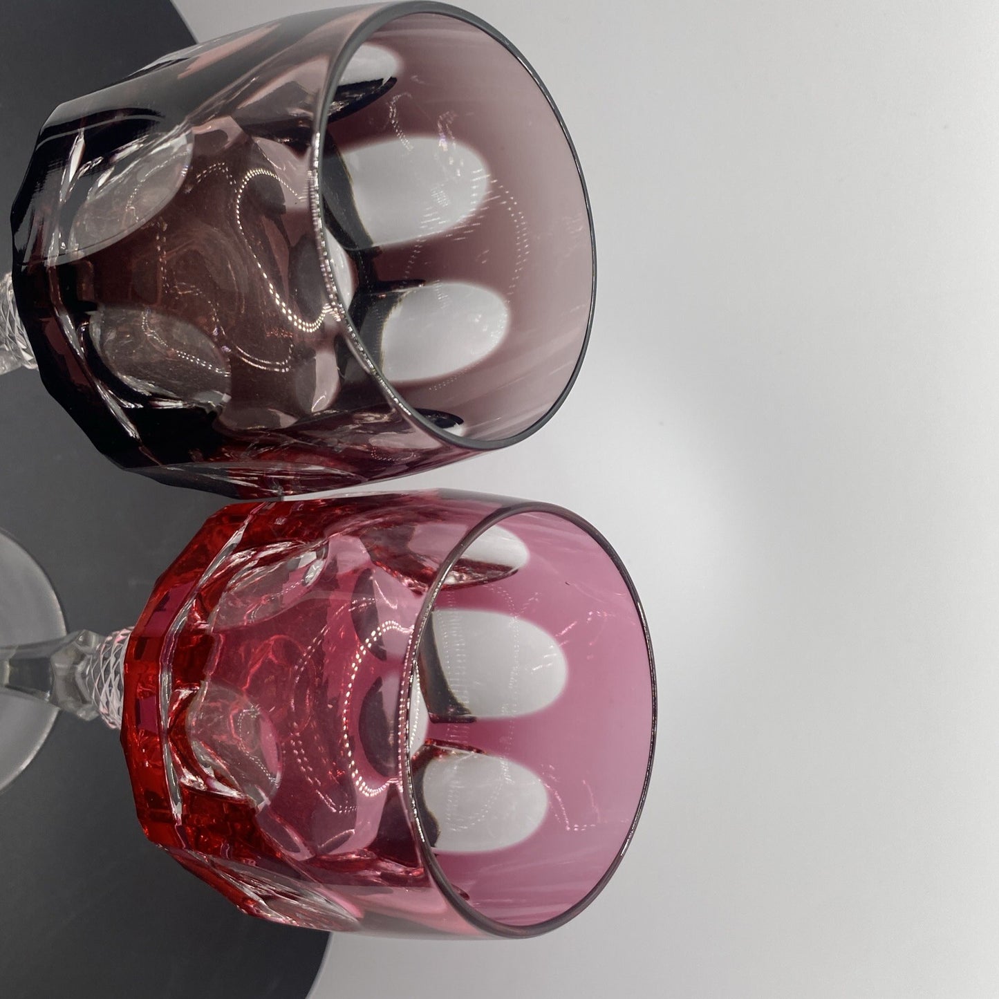 2 NACHTMANN ANTIKA Crystal 8" Cut To Clear WINE GOBLET Bohemian  Pink Amethyst