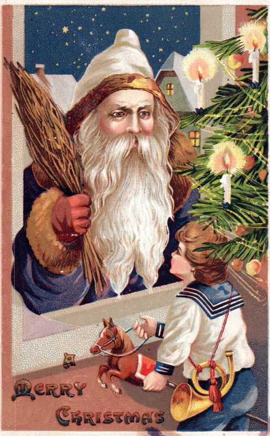 A Merry Christmas Santa Gifting Little Boy Toys Vintage Santa Postcard