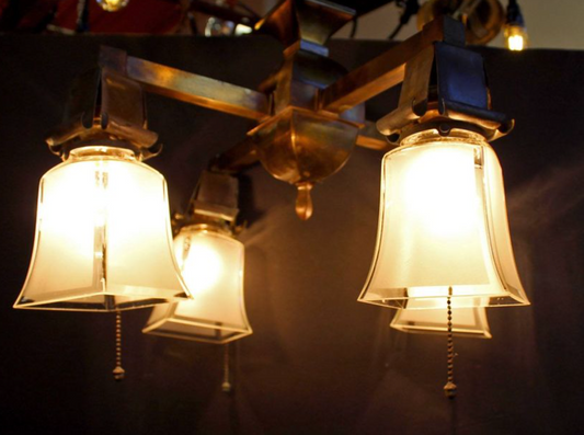 4 Light 1910s Craftsman Hubbell Socket Chandelier Arts & Crafts Mission