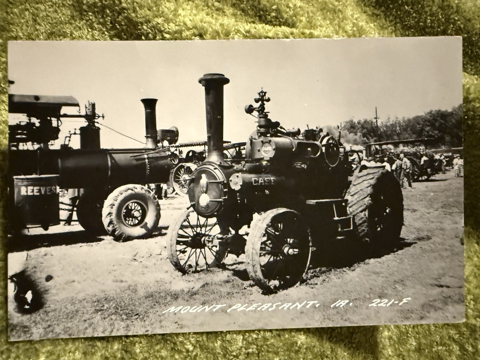 RPPC Real Photo MT PLEASANT IOWA IA Postcard OLD TRACTOR CASE 221-F