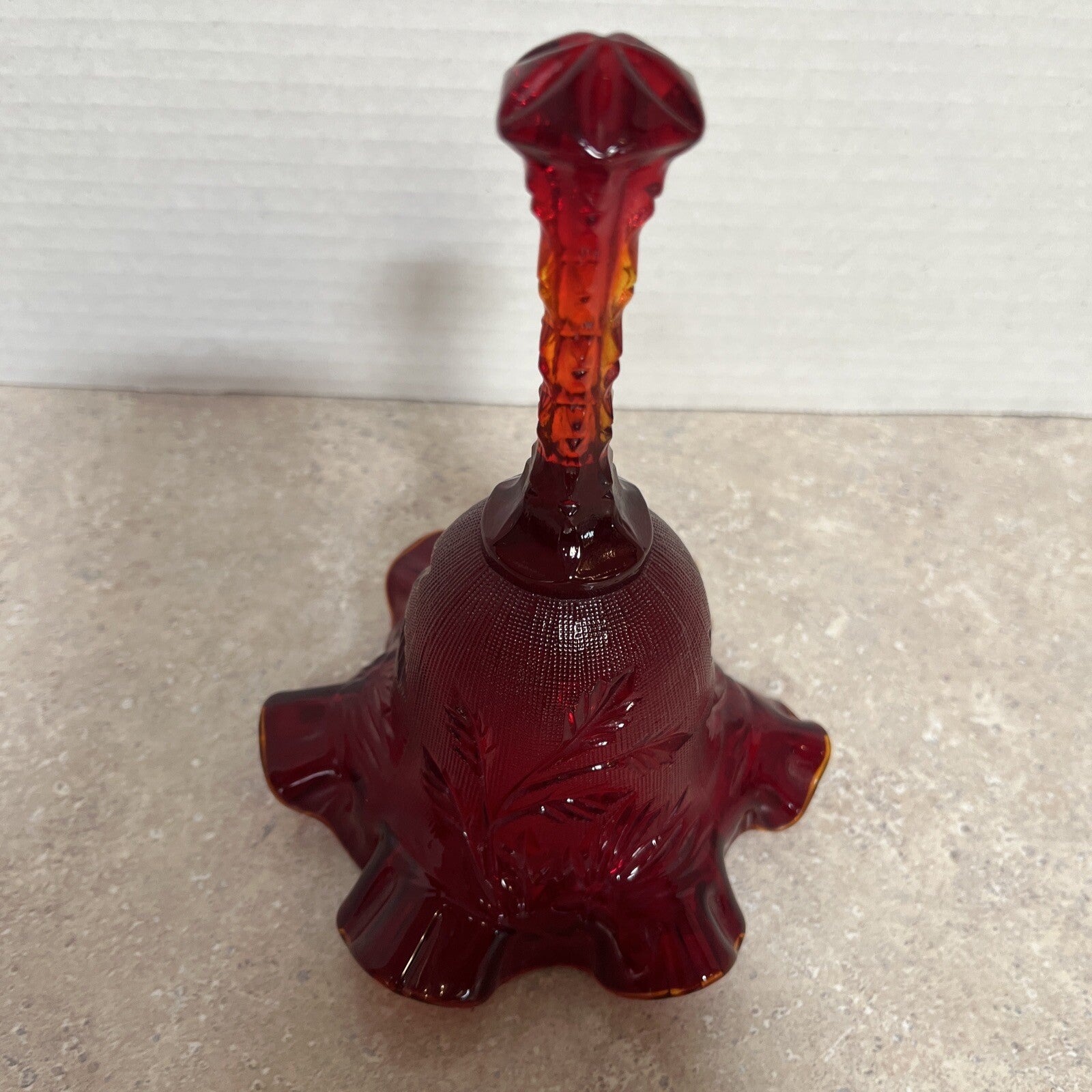 Fenton Amberina Carnival Glass Ruby Red Ruffle Edge Bell 