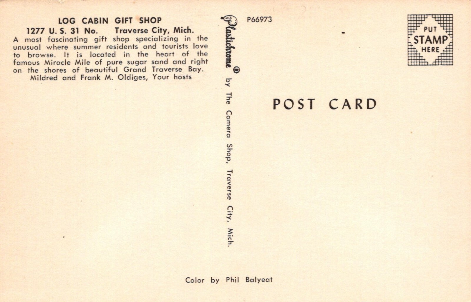 Log Cabin Gift Shop Pinestead Dining sign Traverse City Michigan MI Mich P66973