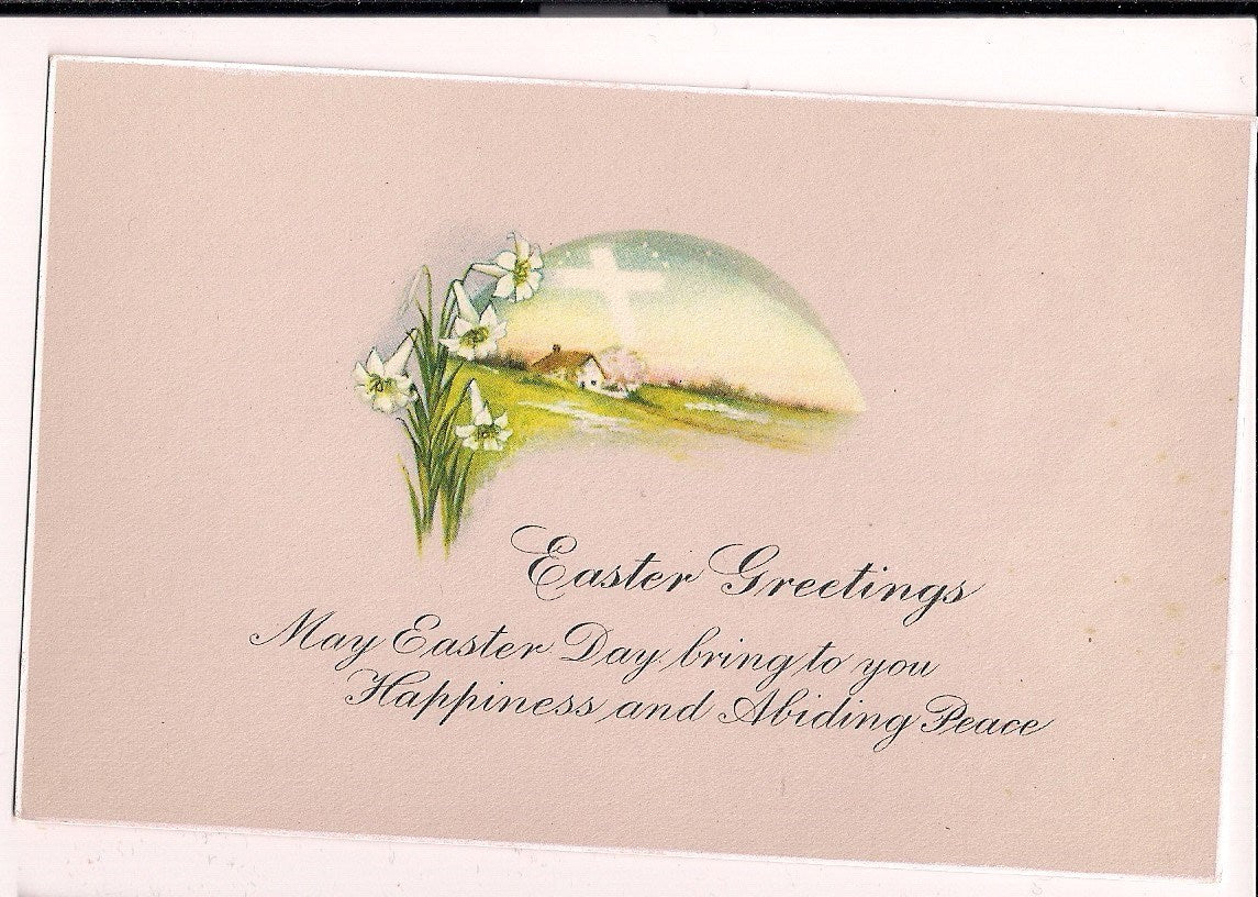 Pink Mint Easter Greeting  Scenic White Daffodils Cross Happiness
