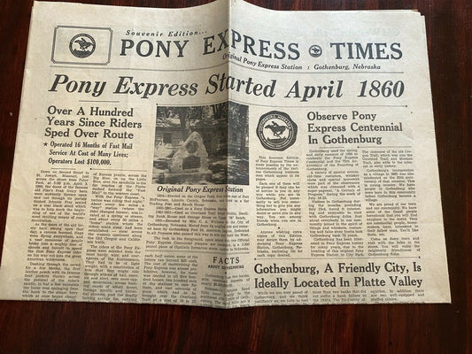 1960 Souvenir Edition Pony Express Times Gothenburg Nebraska NE Advertising