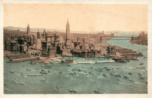  Aerial View Lower New York Busy Harbor NYC NY Postcard