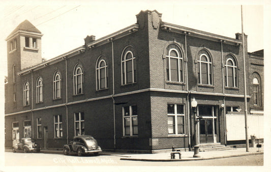 1948 Real Photo City Hall Lowell Michigan Mich MI Postcard
