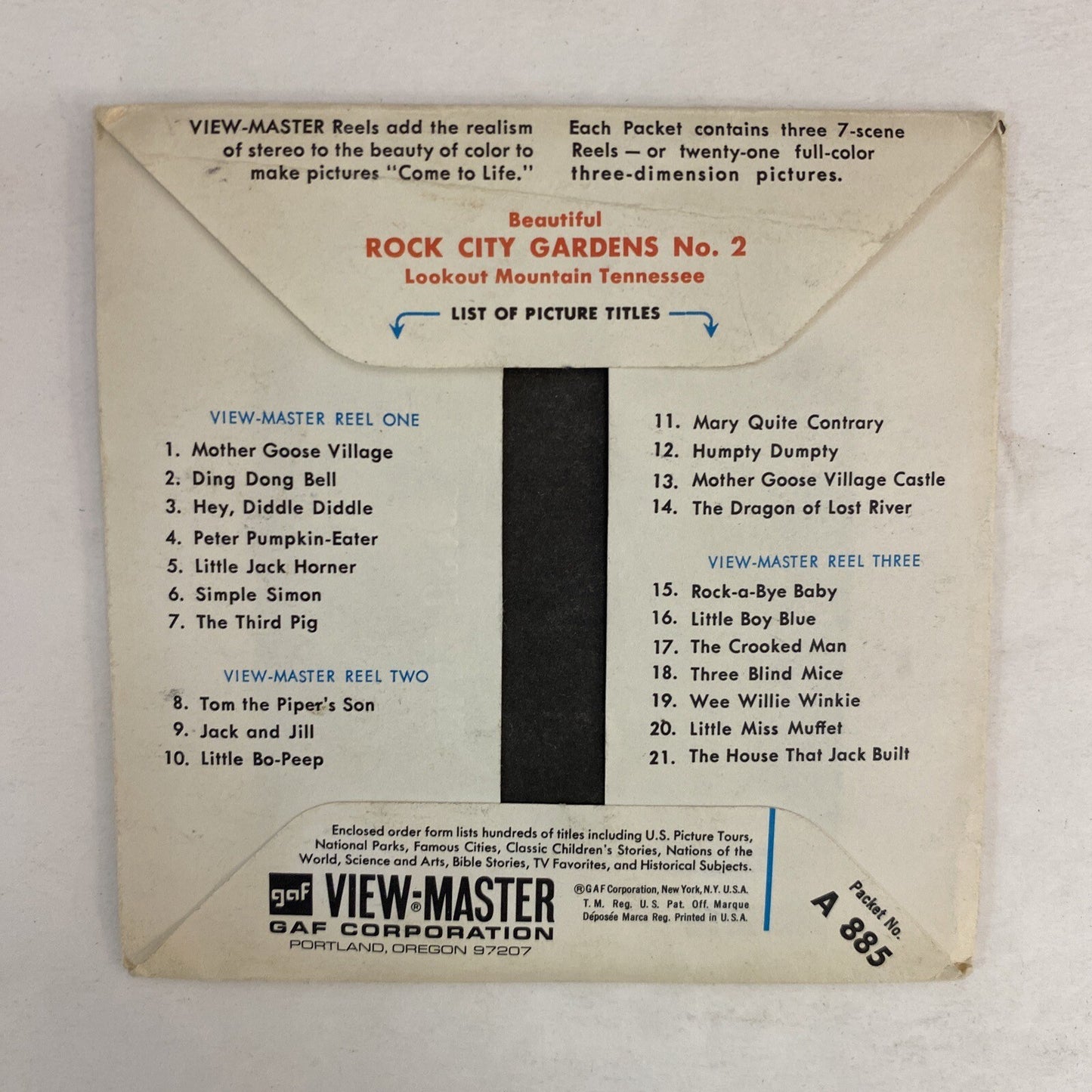 View Master Rock City Gardens #2 Lookout Mountain TN 3 Reels Packet A885 New
