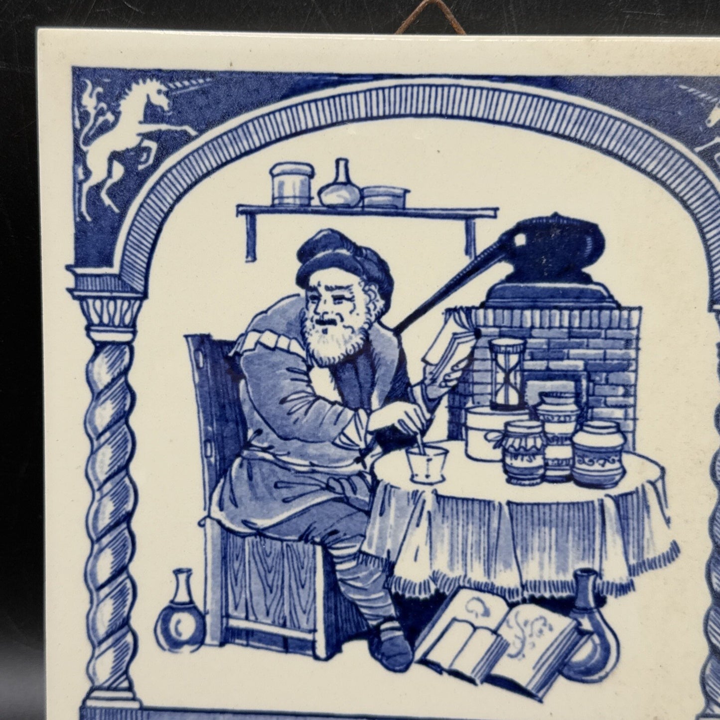 Delft Tile Schoonhaven Holland Vintage Tile Delft Blue White Pharmacy Drug #8