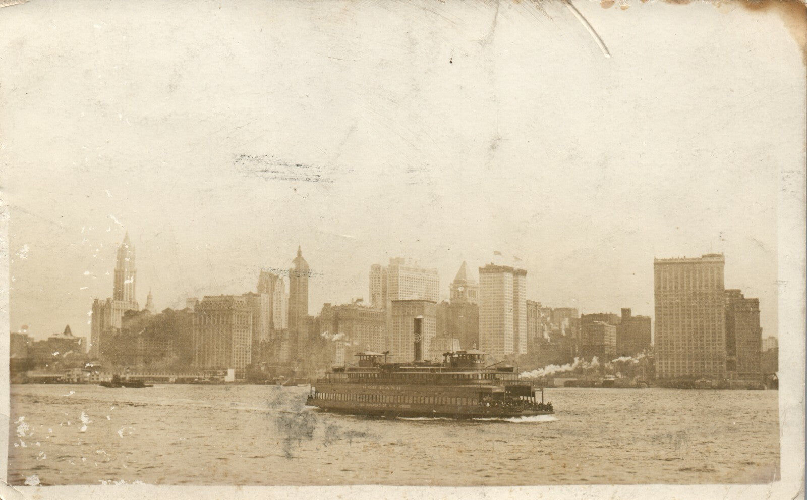 1917 Real Photo Skyline New York City  New York Red Bank Boat  New Jersey NJ