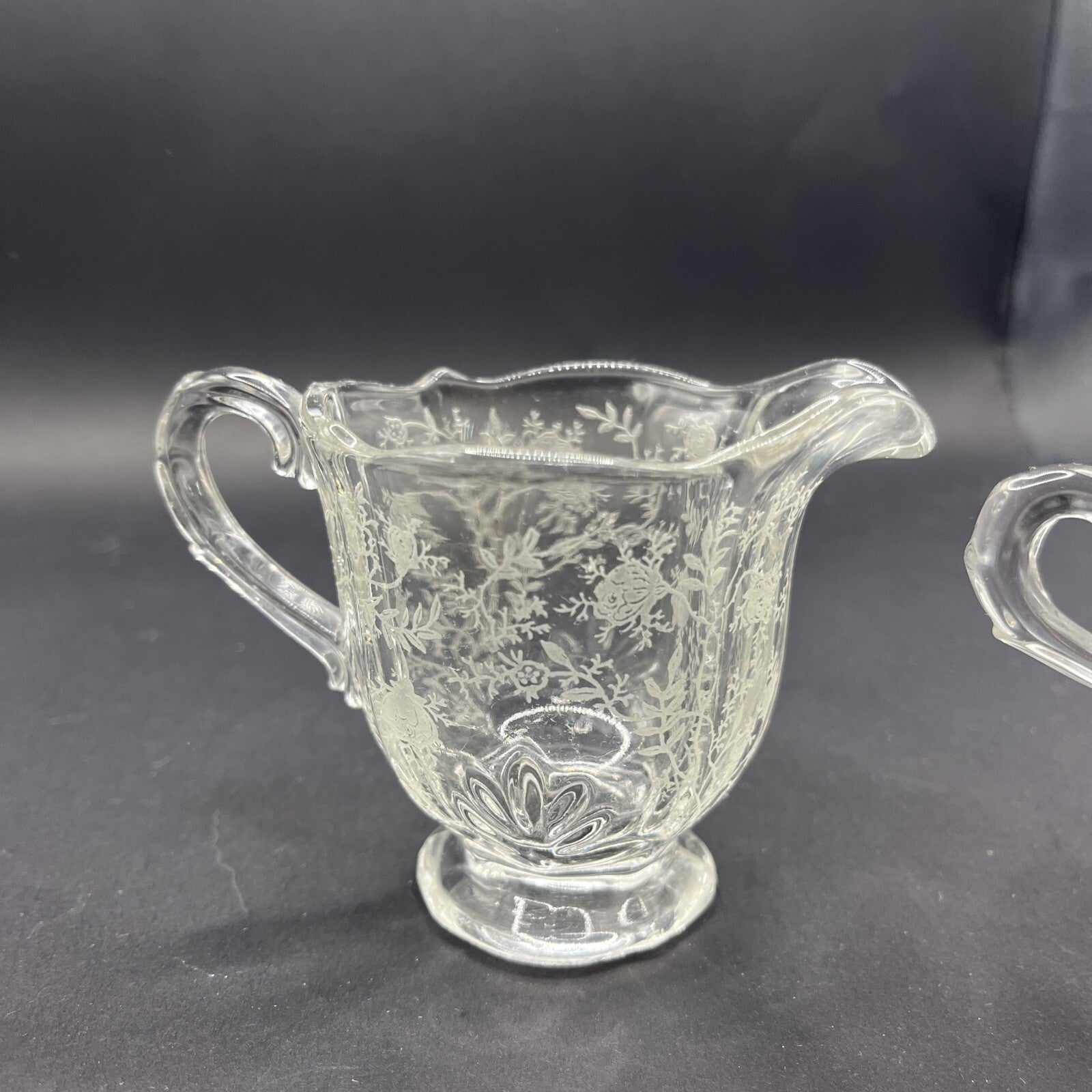 Vintage Fostoria Etched Sugar Bowl and Creamer Set 
