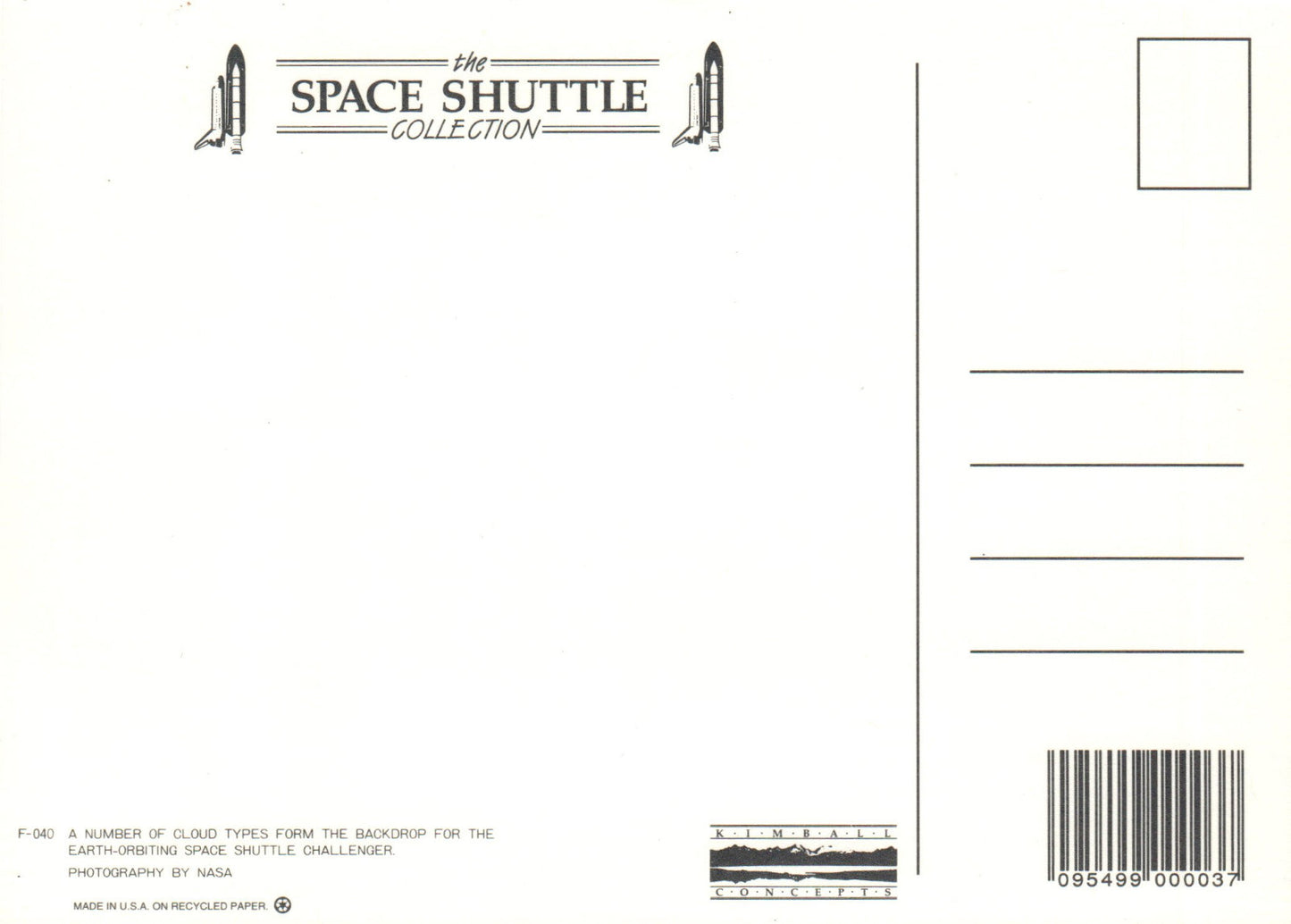 Earth-Orbiting Space Shuttle Challenger NASA Space Large Postcard 