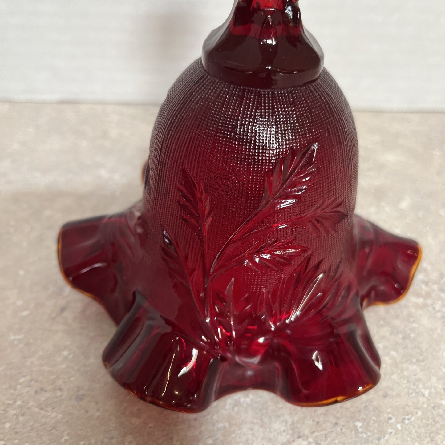 Fenton Amberina Carnival Glass Ruby Red Ruffle Edge Bell 