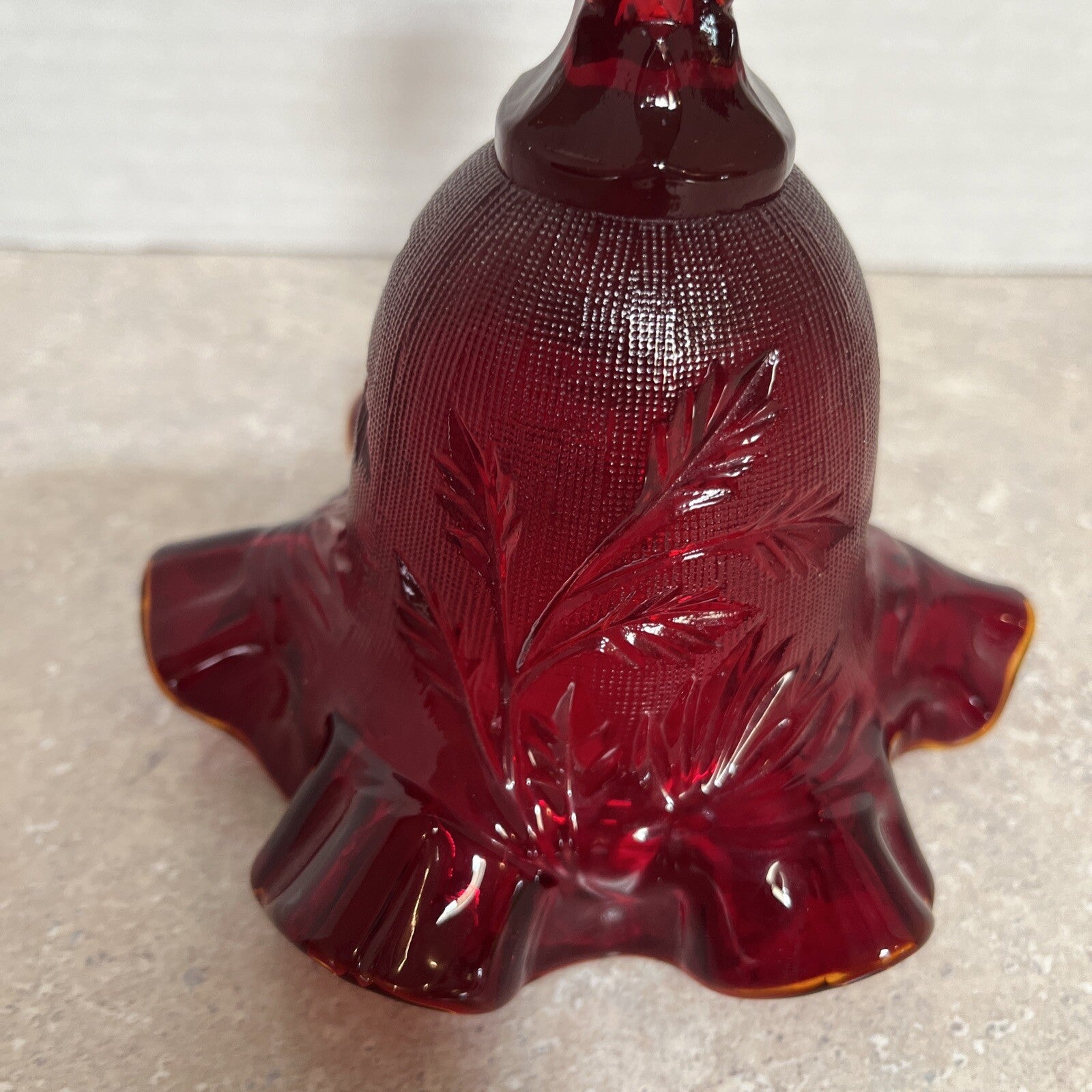 Fenton Amberina Carnival Glass Ruby Red Ruffle Edge Bell 