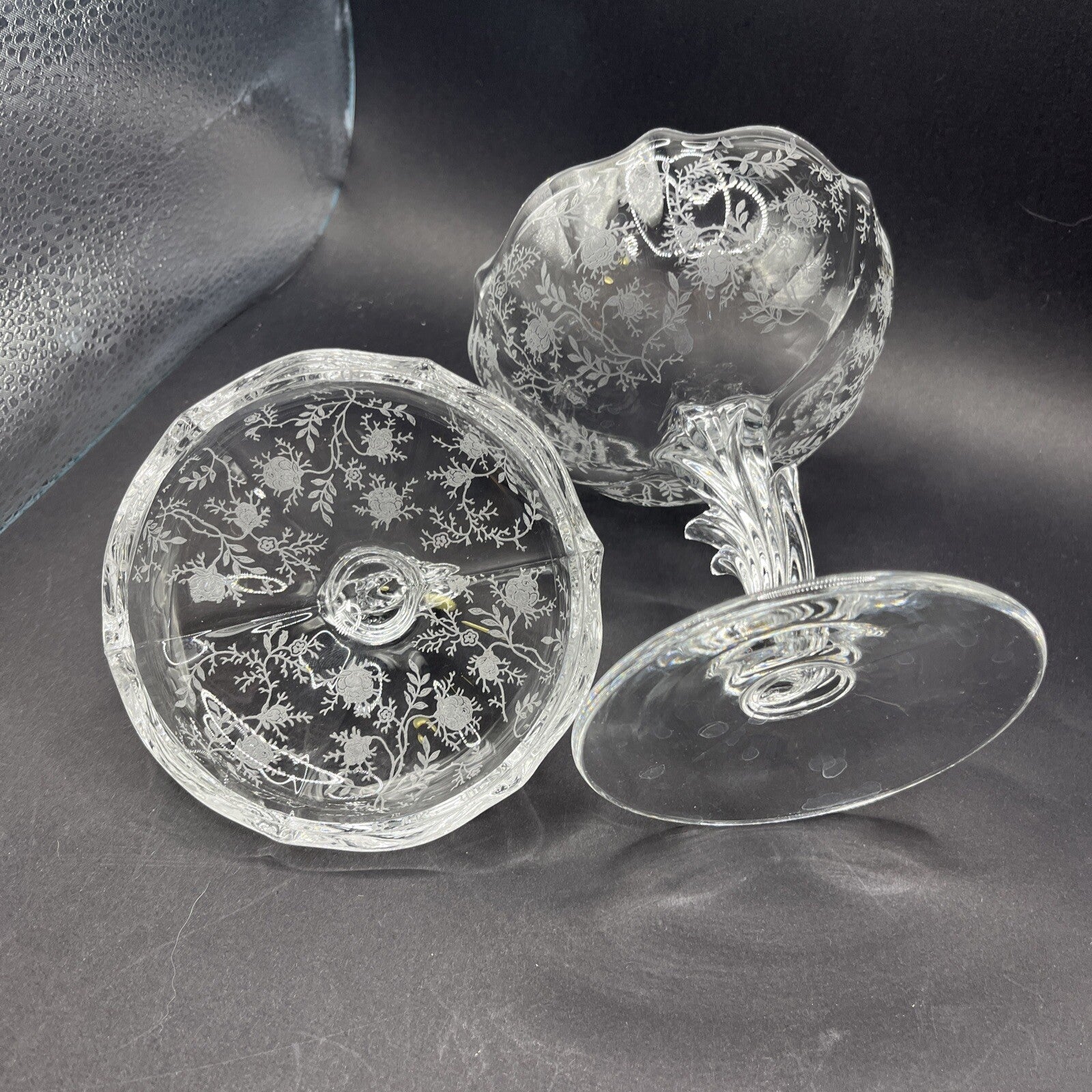 Vintage Fostoria Meadow Rose Clear Footed Jelly & Cover Baroque Shape