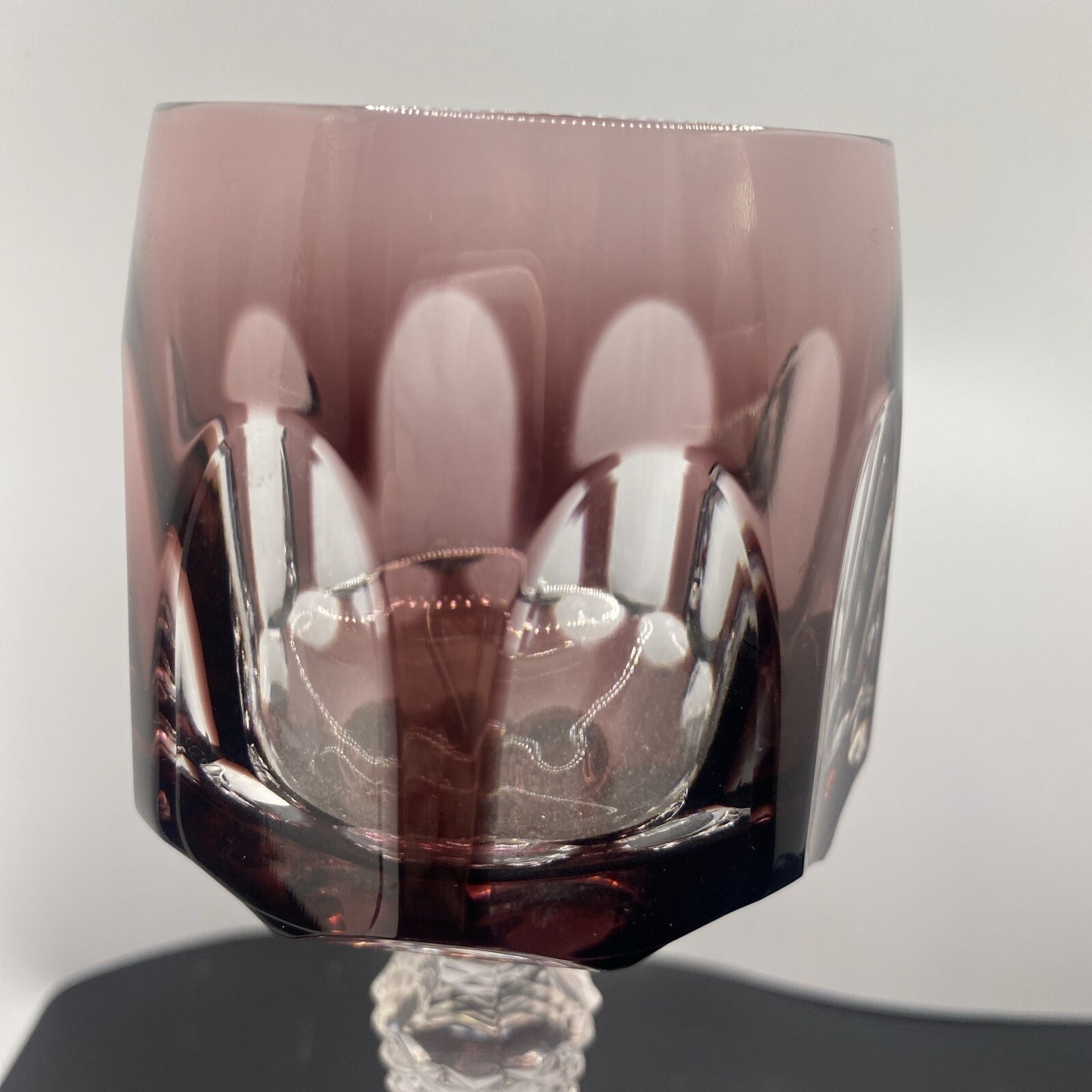 2 NACHTMANN ANTIKA Crystal 8" Cut To Clear WINE GOBLET Bohemian  Pink Amethyst