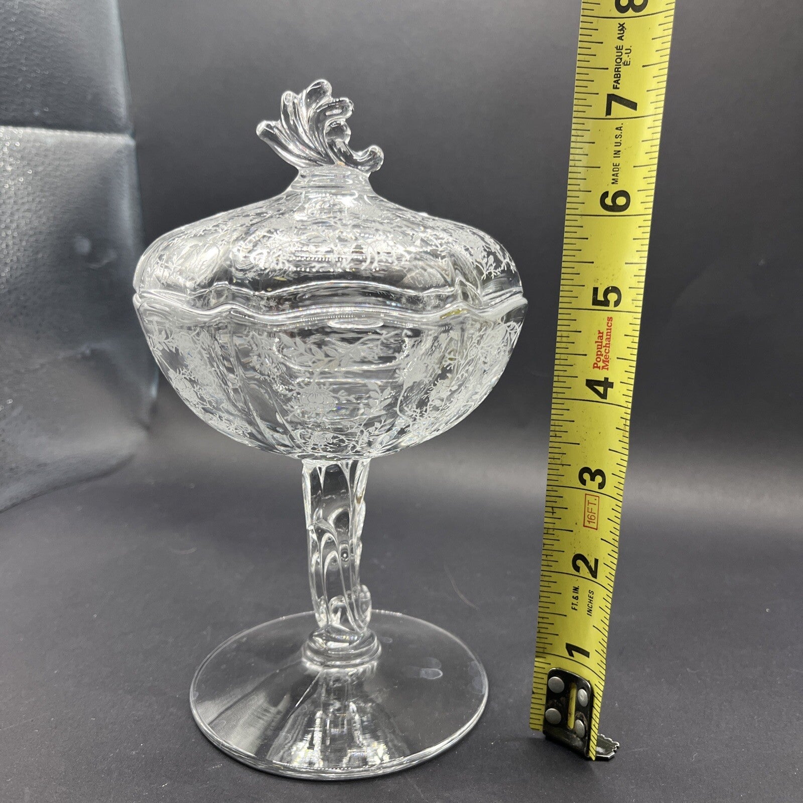 Vintage Fostoria Meadow Rose Clear Footed Jelly & Cover Baroque Shape