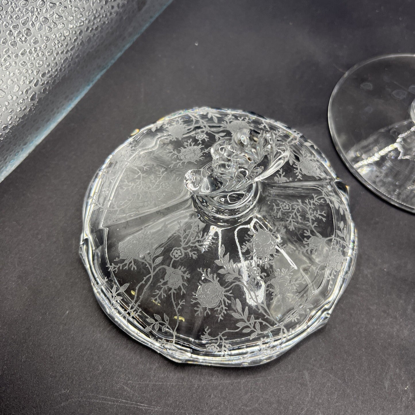 Vintage Fostoria Meadow Rose Clear Footed Jelly & Cover Baroque Shape