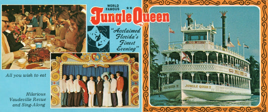 8.5x3.5 Jungle Queen Steel Boat Fort Lauderdale Florida Panoramic Postcard 