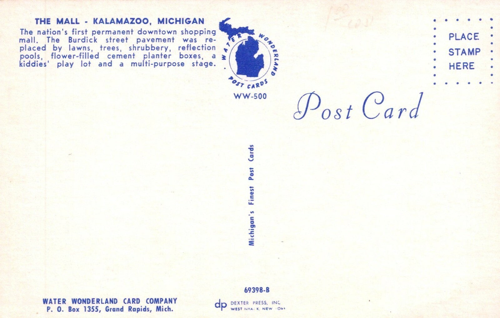 The Mall Woolworth Grant JC Penney Kalamazoo Michigan MI Mich Postcard 69398-B