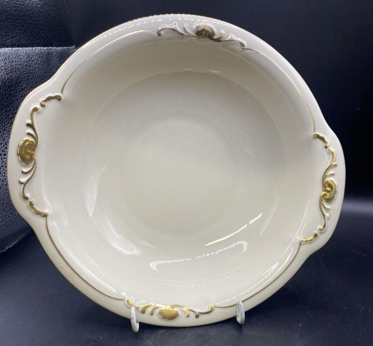 RARE 9.5" Waldershof Bavaria Serving Bowl with handles Cream with Gold Rim