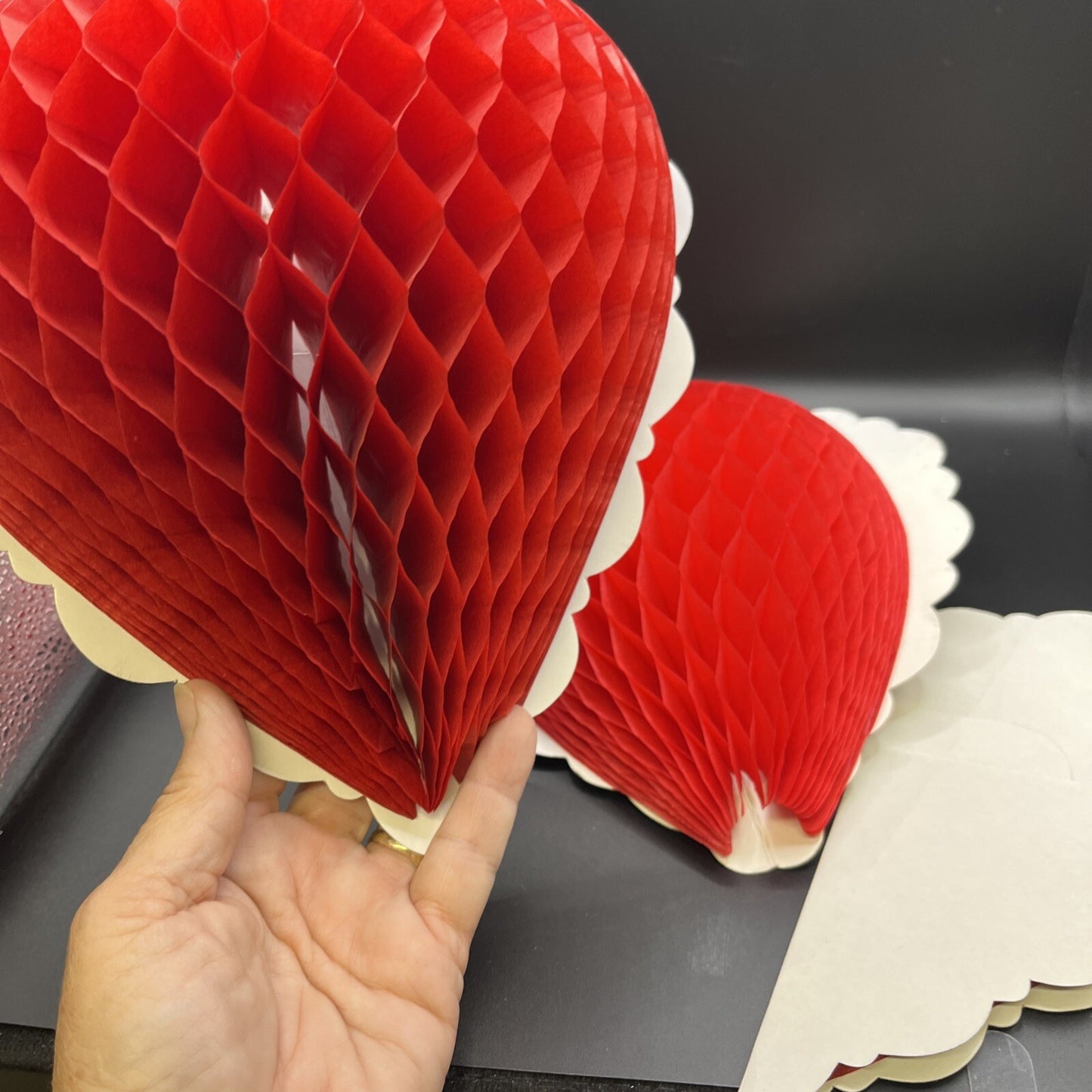 VTG Honeycomb Tissue Paper Valentine Day Hearts Decor  aprox 4" x 9" FOLDED Size