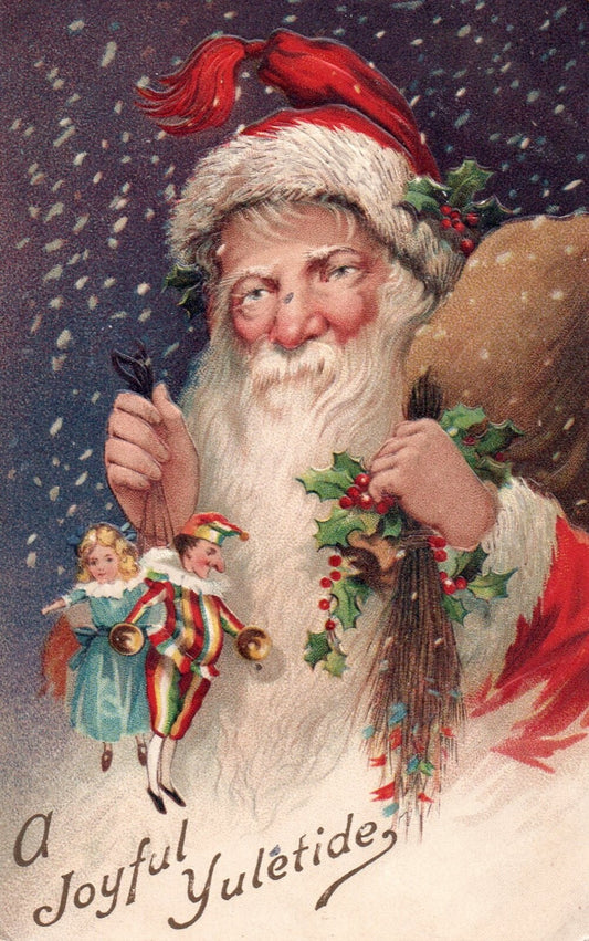 A Joyful Yuletide Santa Carrying Toys & Gifts Santa Postcard