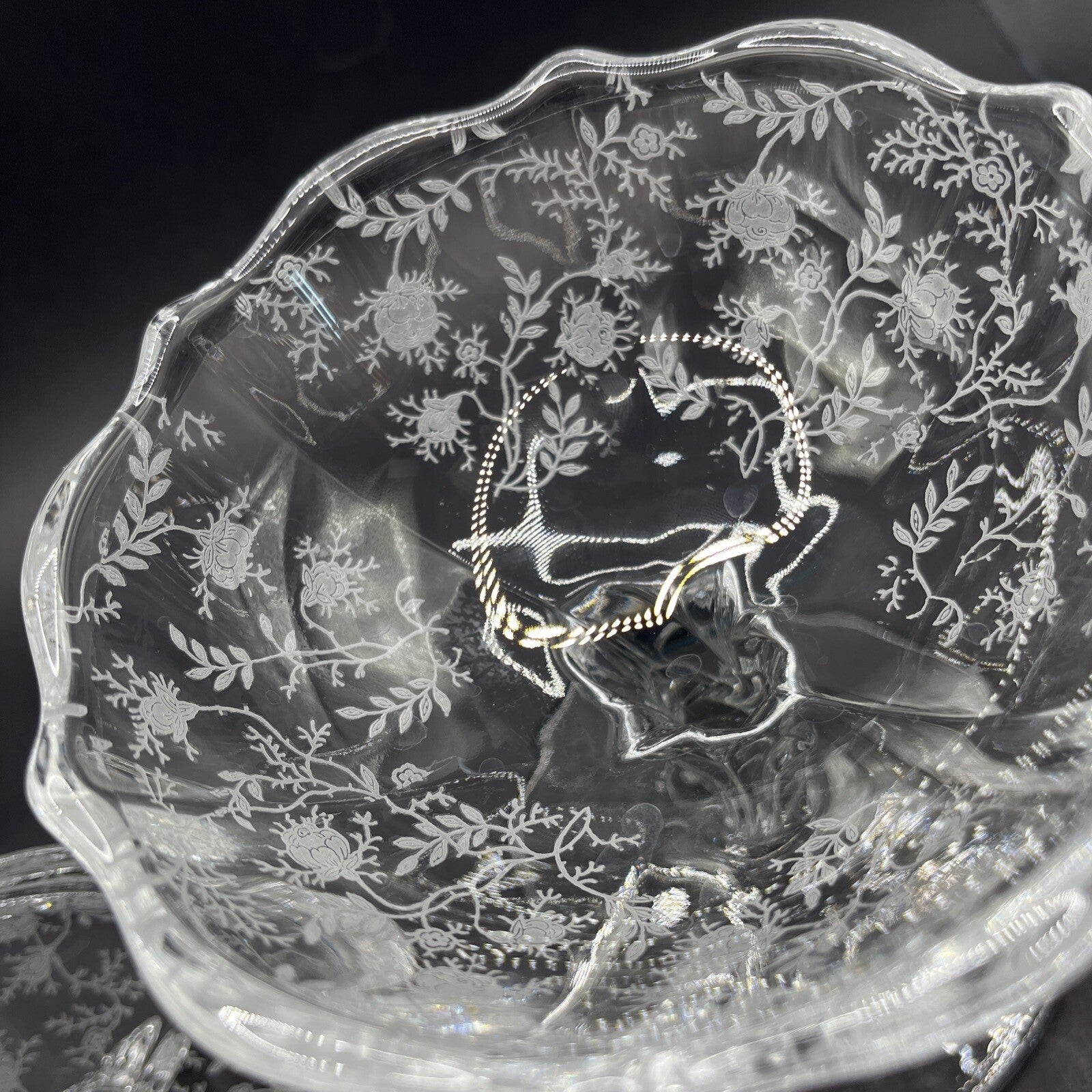 Vintage Fostoria Meadow Rose Clear Footed Jelly & Cover Baroque Shape