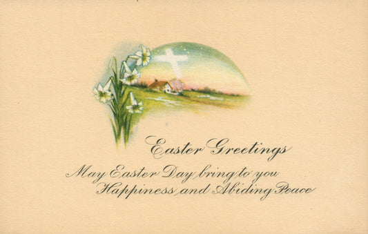 Yellow Metallic Gold Boarder White Flowers White Cross Scenic Postcard Series