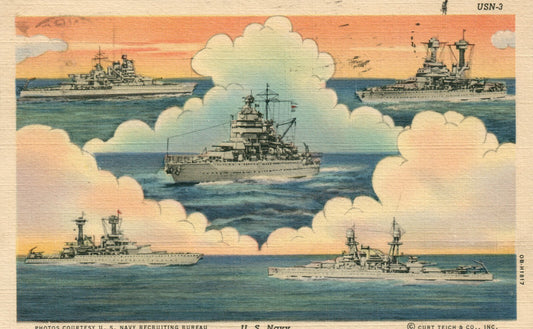 1941 USN-3 Navy Series Naval SHIP Militaria Postcard