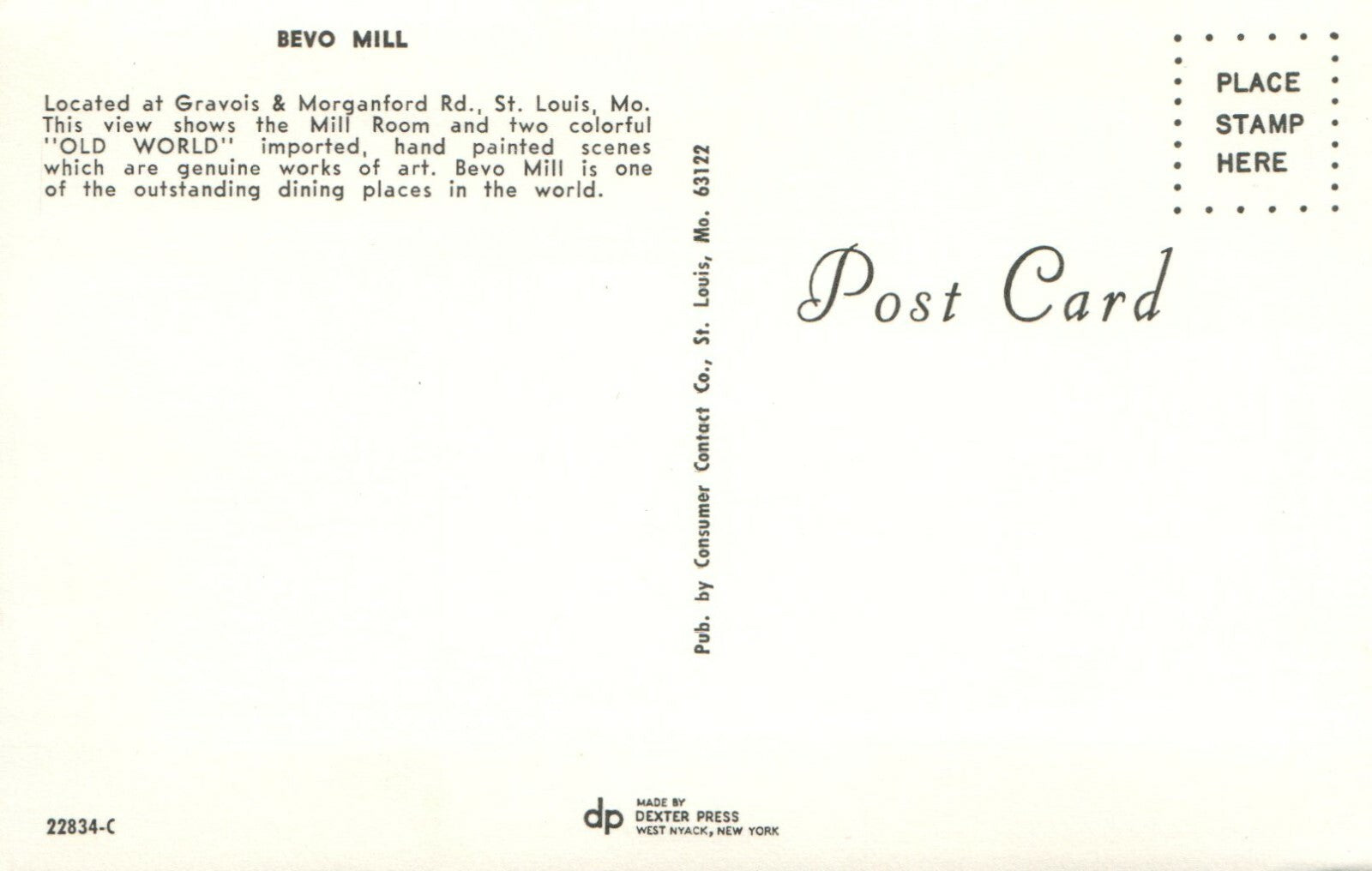 Bevo Mill St Louis Missouri MO Old World  Restaurant Postcard