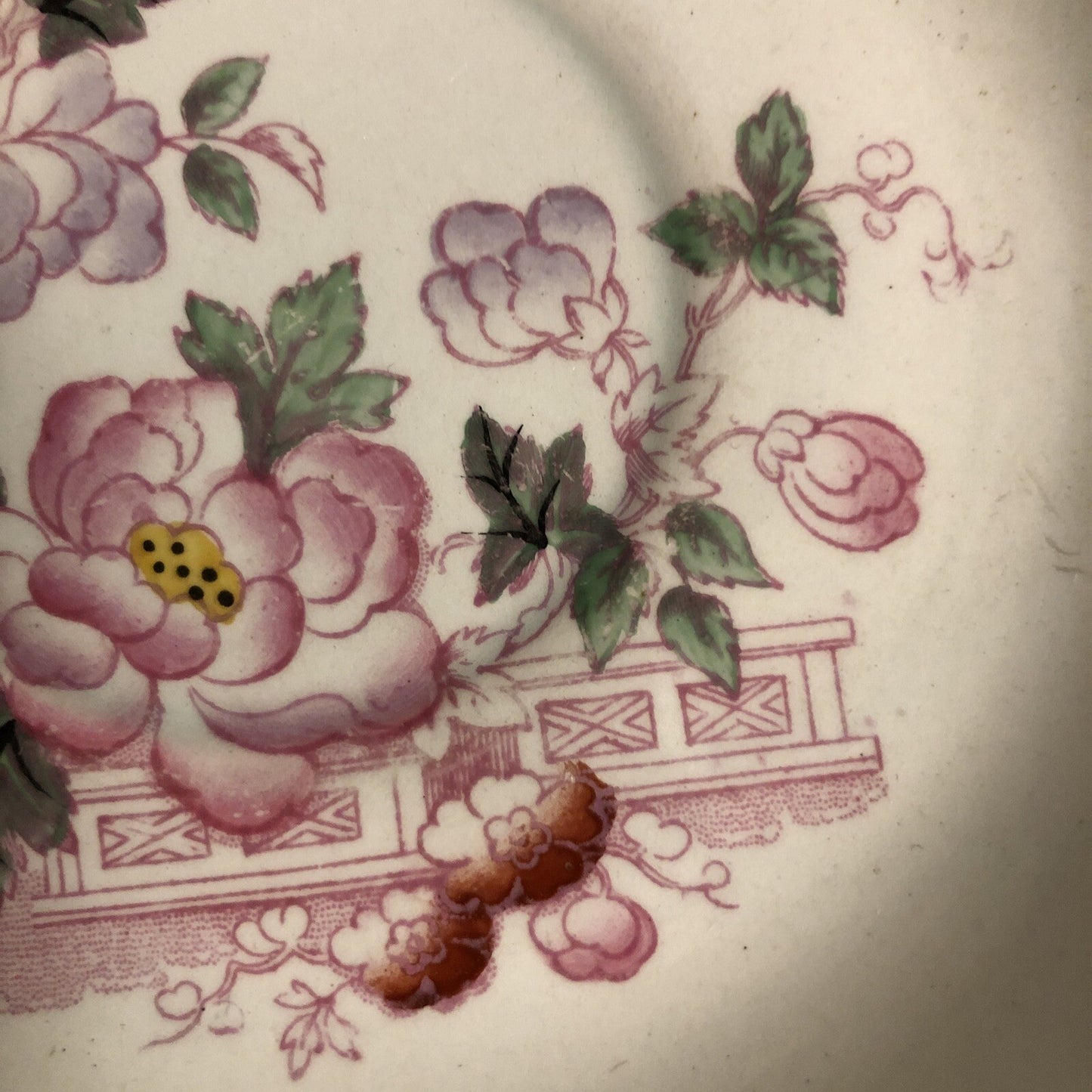 Calyx Ware Floral Oriental Pattern Saucer Pinks & Greens  Adams England