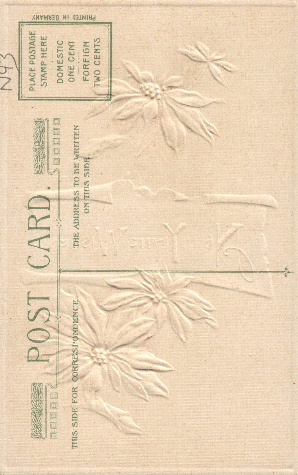 John Winsch Poinsettia and Torn Scroll Paper New Year Wishes Postcard 