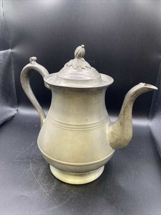Antique 1820 pewter Tea Coffee pot TD SB  Acorn 556