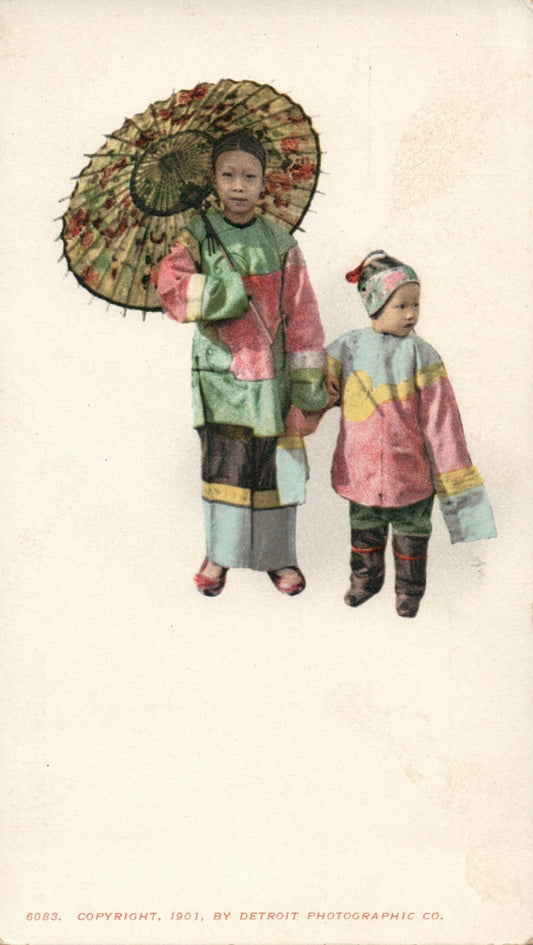 1901 Asian Girls Umbrella Children Detroit Publishing 6083 Chinese Postcard
