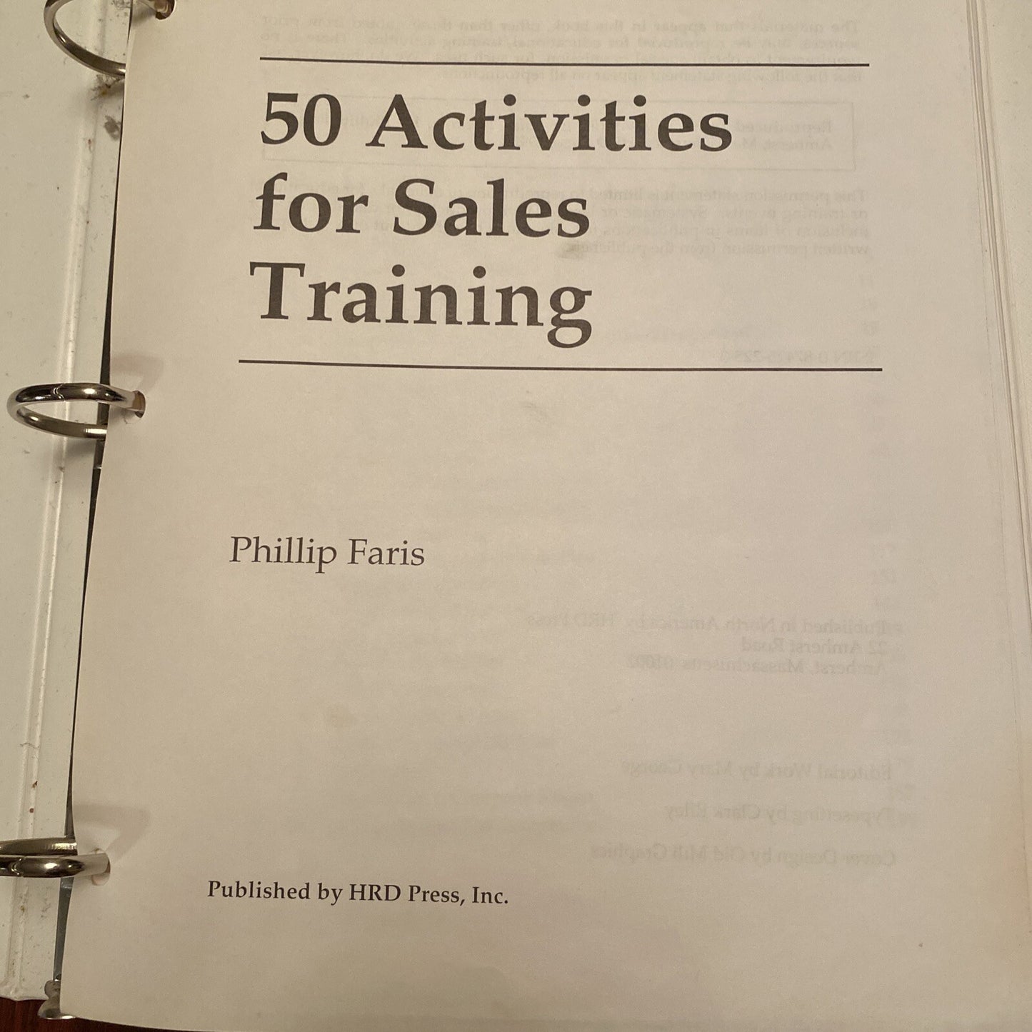 50 Fifty Activities for Sales Training Phillip Faris 1993