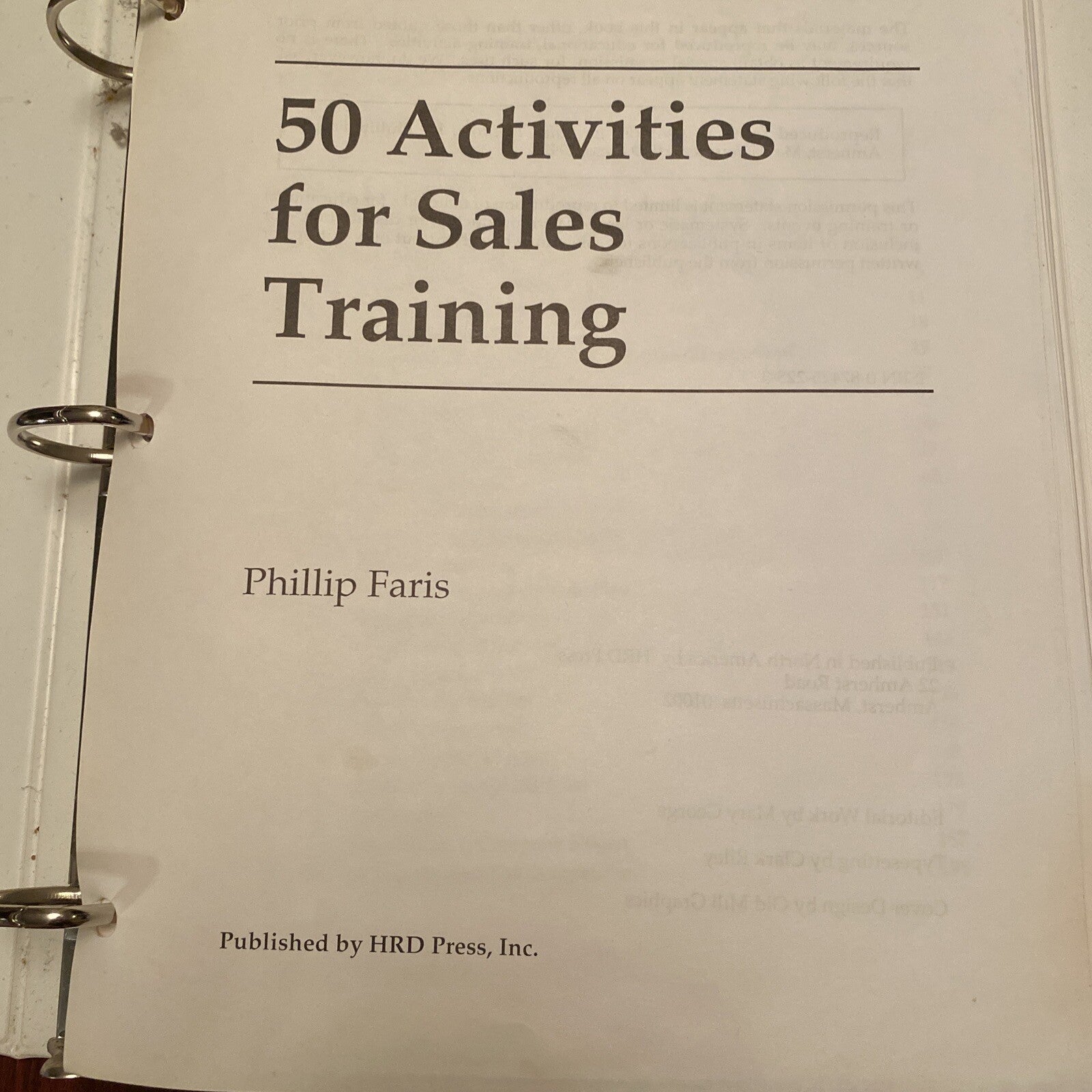 50 Fifty Activities for Sales Training Phillip Faris 1993