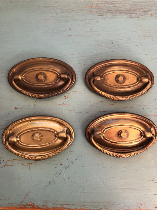 Lot of 4 Vintage ANTIQUE BRASS OVAL PULL HANDLES
