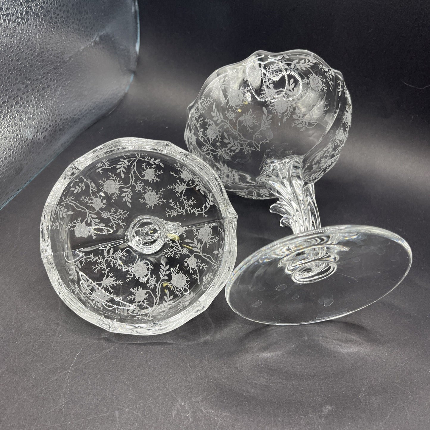 Vintage Fostoria Meadow Rose Clear Footed Jelly & Cover Baroque Shape