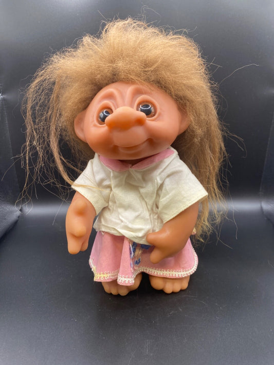 1977 Vintage Thomas Dam Troll Doll 9" Norfin Girl Pink Poodle Skirt & white top