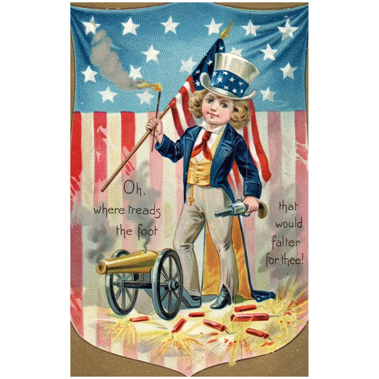 "Oh where treads the foot that would falter for thee!" Uncle Sam Postcard