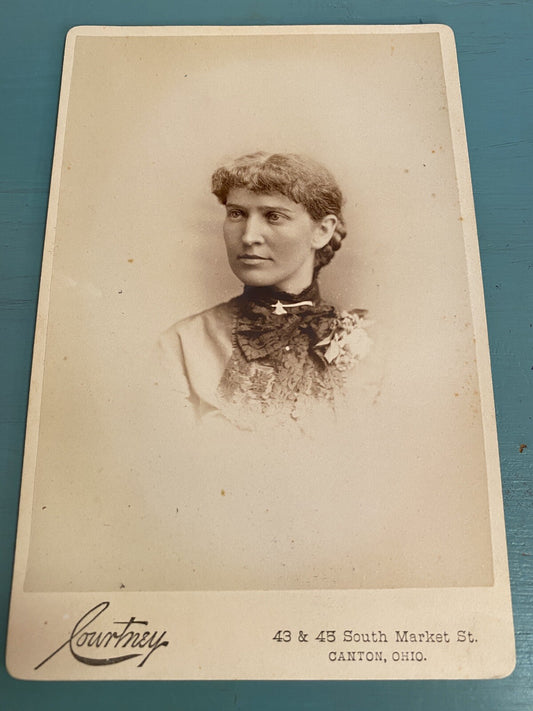 6 x 4"  Real Photo Cabinet Card Woman Portrait Courtney Canton Ohio OH 
