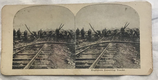 WWI  Stereoview Engineers repairing Train Tracks War Times