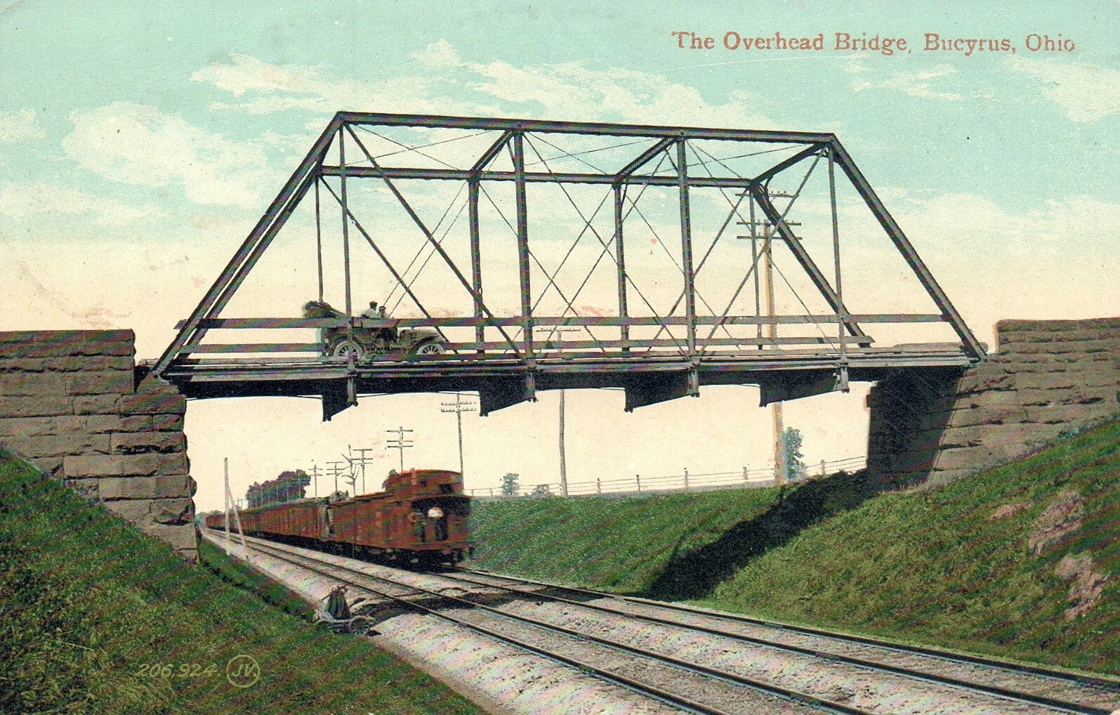 The Overhead Bridge in Bucyrus OHIO OH Vintage Postcard