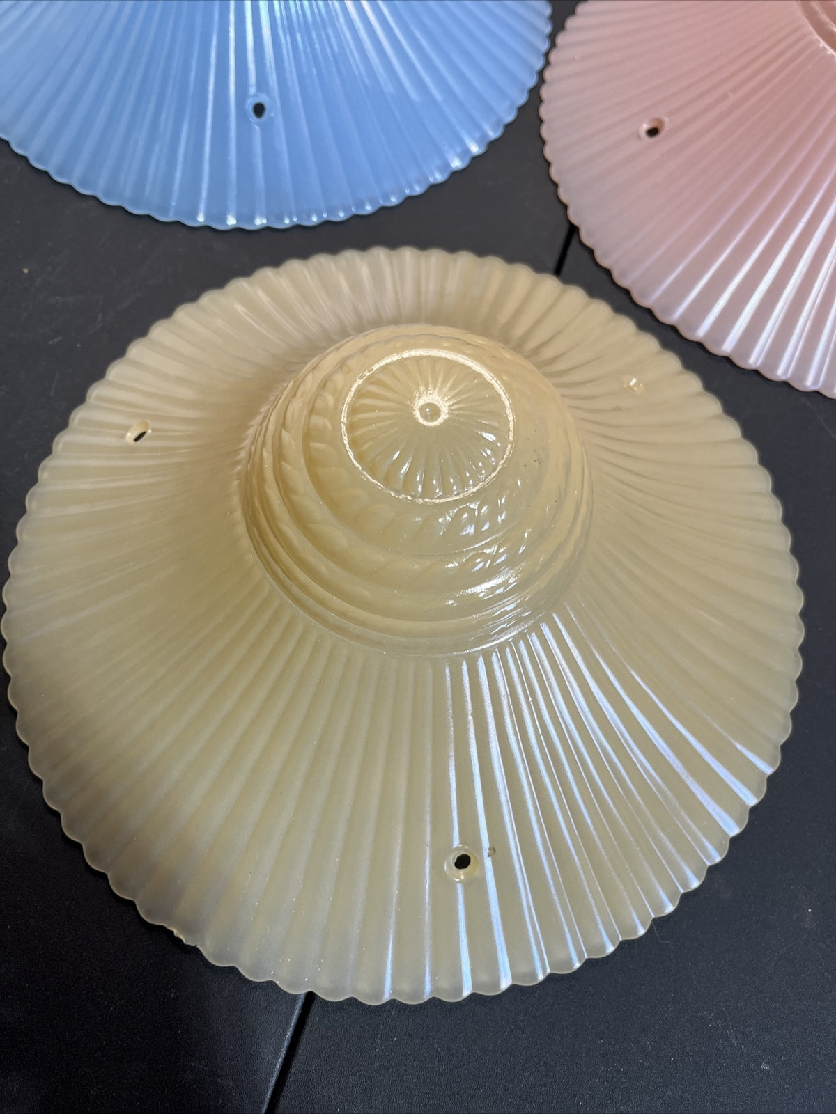 Vintage 11” Glass Shade 3 Hole Flush Mount Light 
