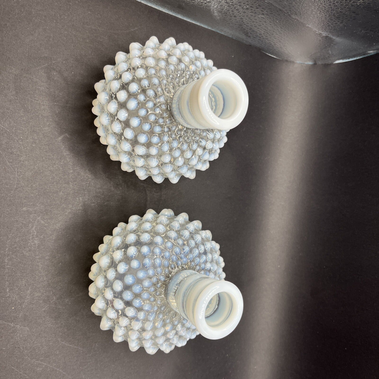Vintage 2 Fenton  Glass Perfume Bottles White Hobnail Opalescent bottles
