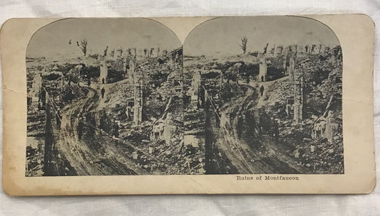 WWI Stereo view Ruins Of Montfaueon WAR