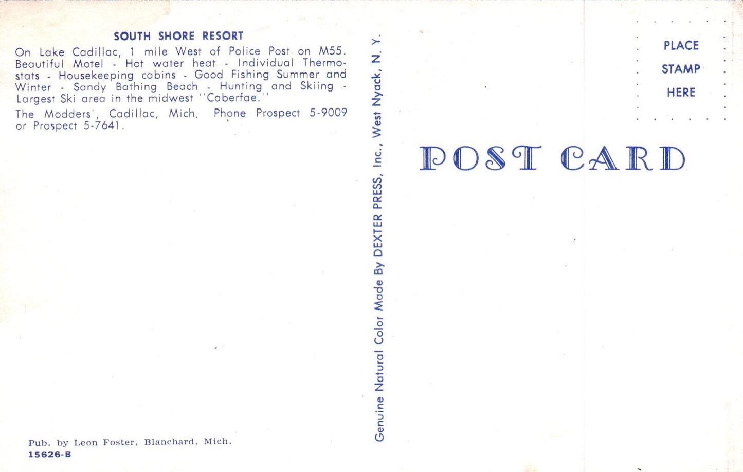 South Shore Motel & Resort  in Cadillac MI Michigan Postcard