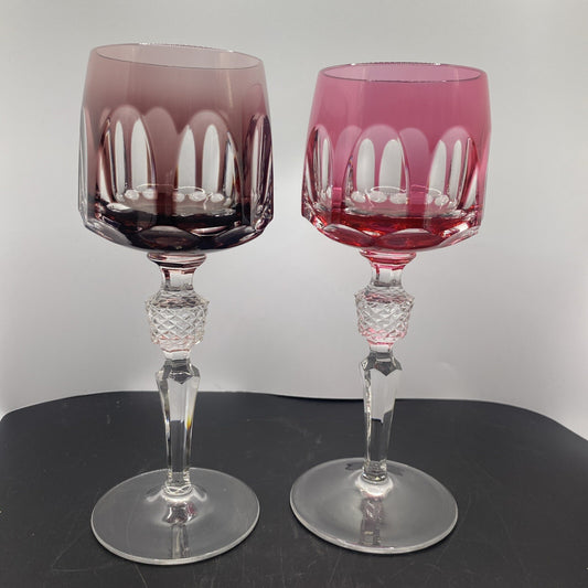 2 NACHTMANN ANTIKA Crystal 8" Cut To Clear WINE GOBLET Bohemian  Pink Amethyst